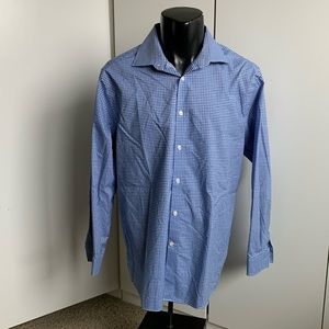 Michael Kors 16.5x32/33 Airsoft blue gingham plaid shirt